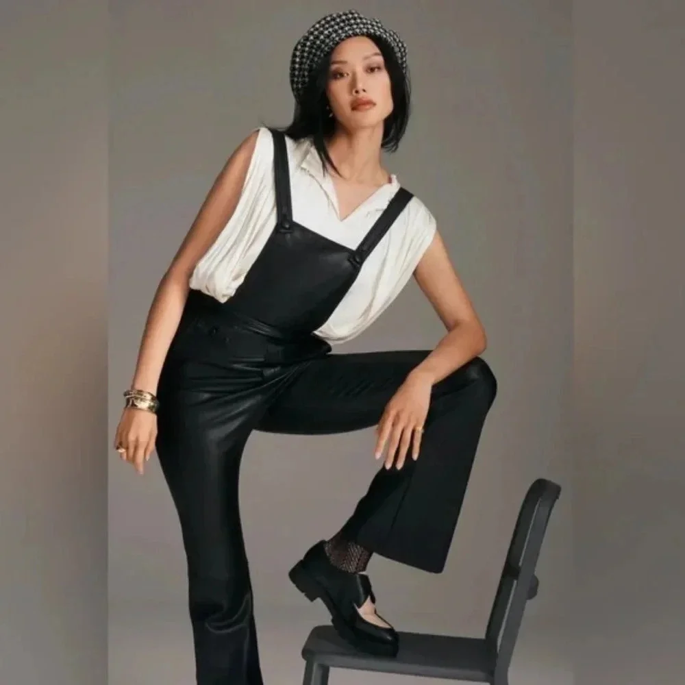 Anthropologie Maeve Faux Leather Overalls